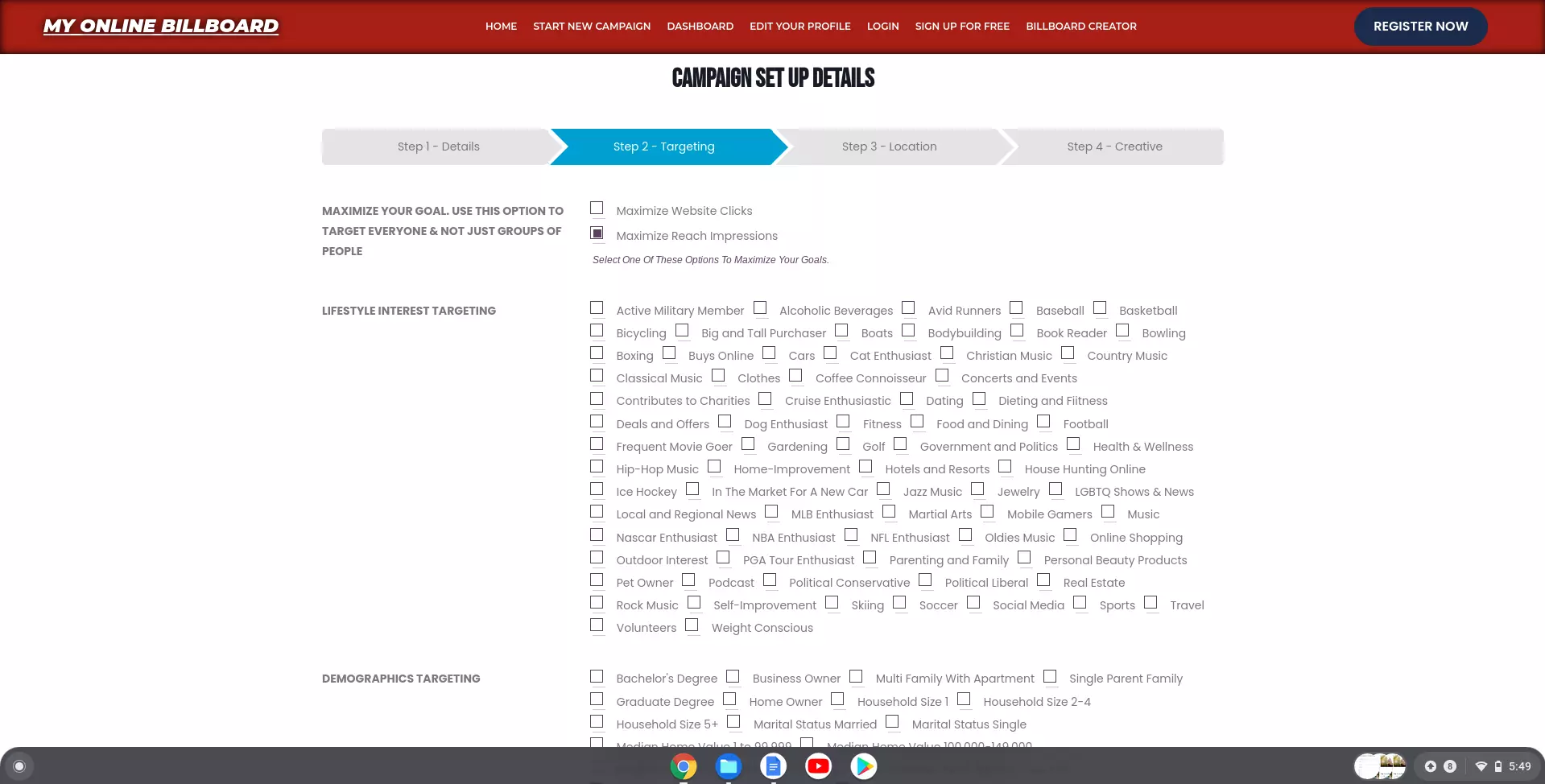 online billboard campaign set up step 2